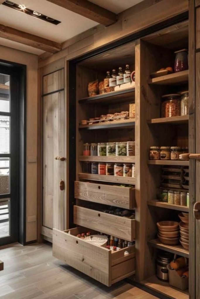 Rustic wooden crate storage tower
