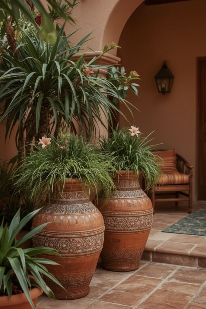 Rustic ember arc curved terracotta pot