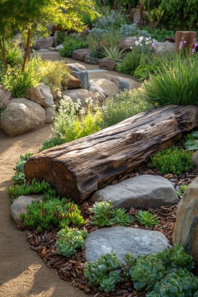Rough quarry stones, rustic yard design.