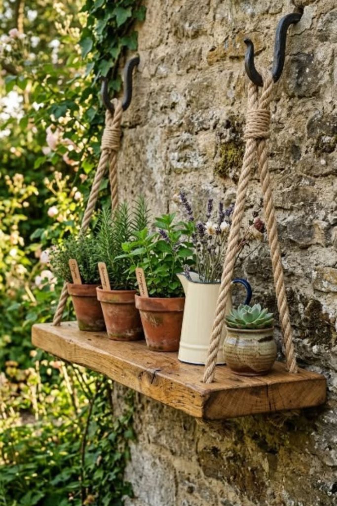Rope ladder hanging plant display