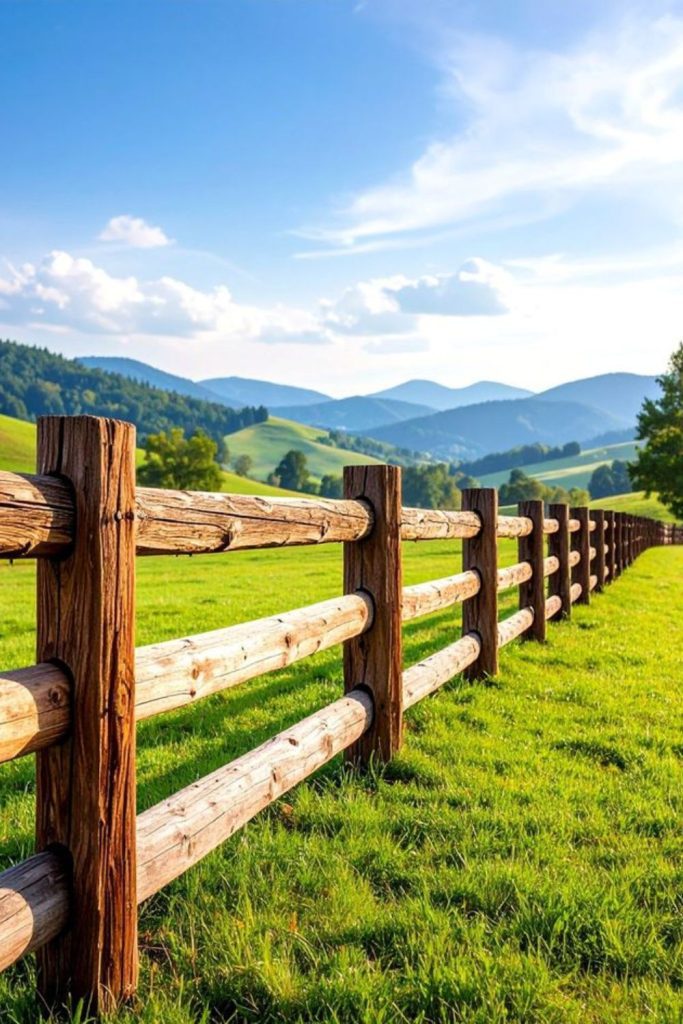 Rustic split rail countryside wooden fence
