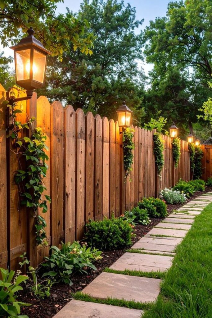 Rustic timber slat garden fence charm