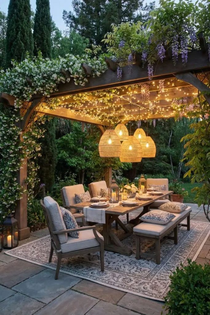 Vineyard pergola covered in vines.