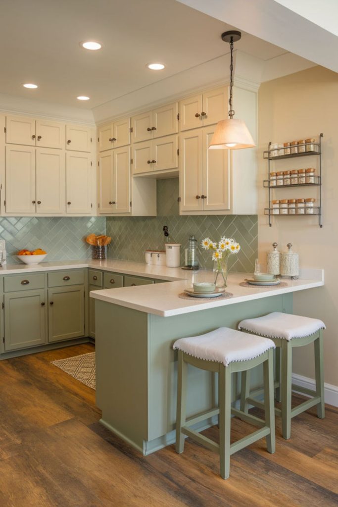 Fresh sage green kitchen design