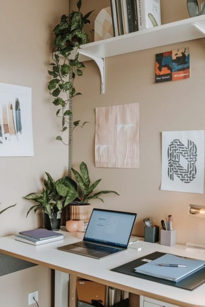 Scandinavian minimal calm office workspace design.
