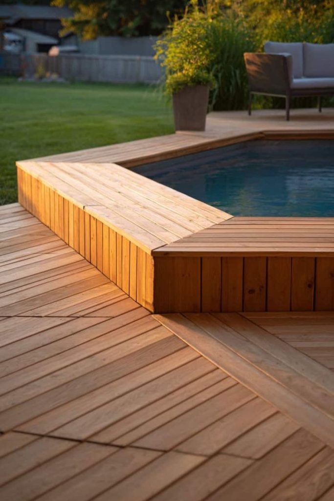 Smooth pebble resin poolside deck surface