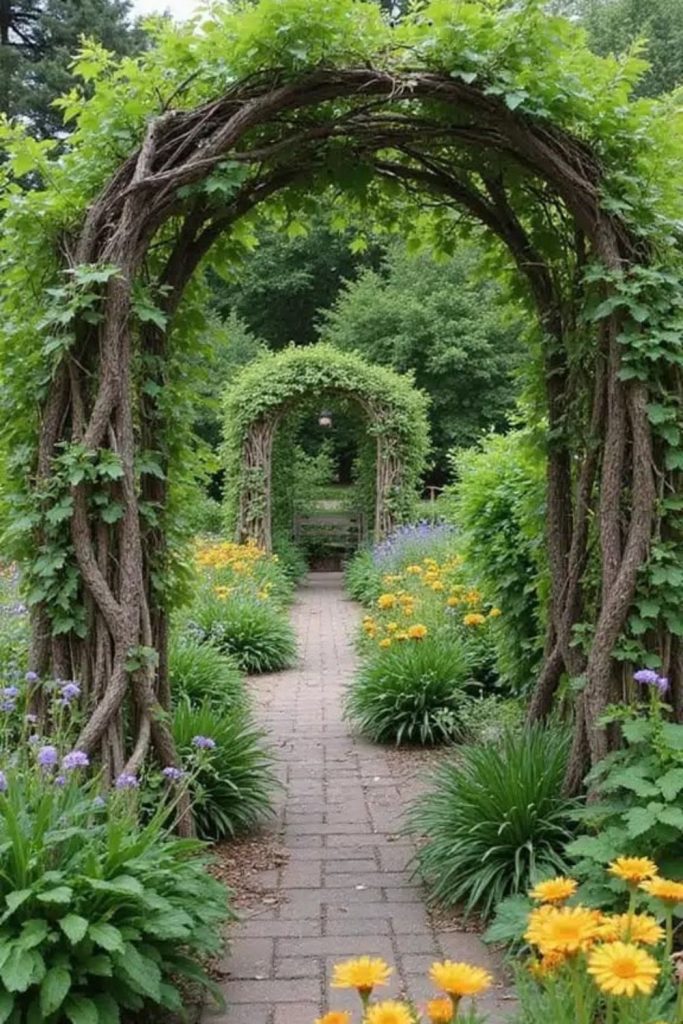 Secret garden tunnel wooden trellis.