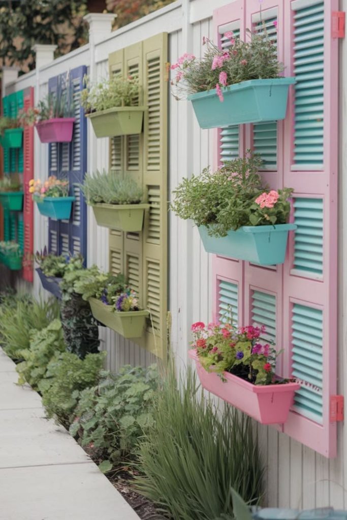 Vintage shutter flower climbing trellis