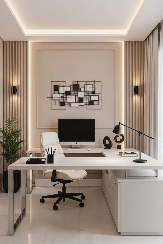 Sleek luxury corporate executive desk setup.