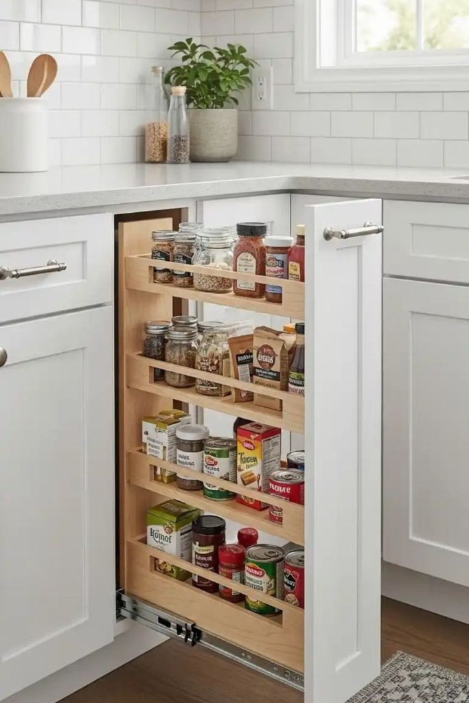 Slim vertical slide pantry rack
