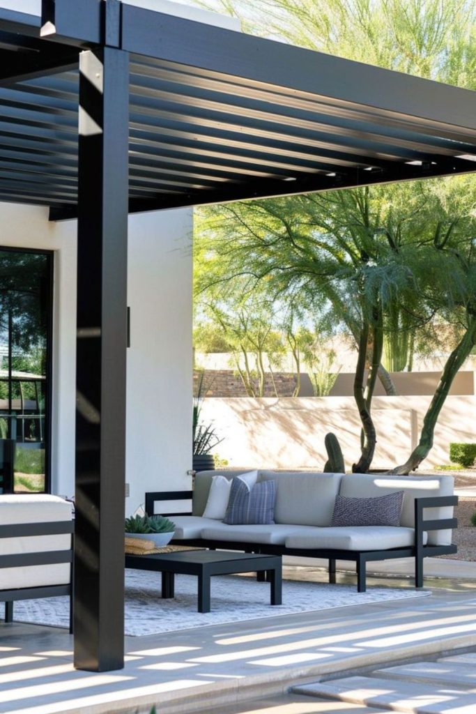 Modern slate pergola patio design.