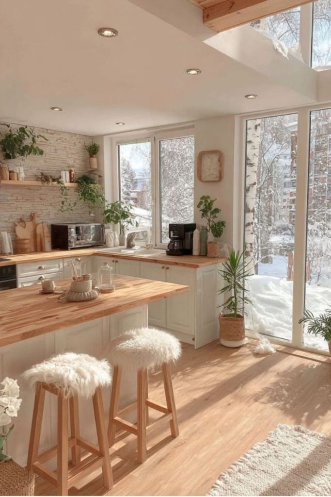 Pale birch winter cozy kitchen vibe