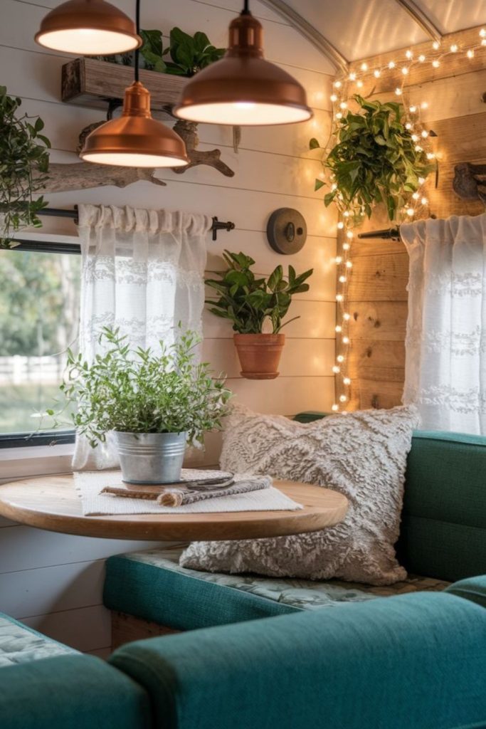 Soft lamp lighting cozy corner.