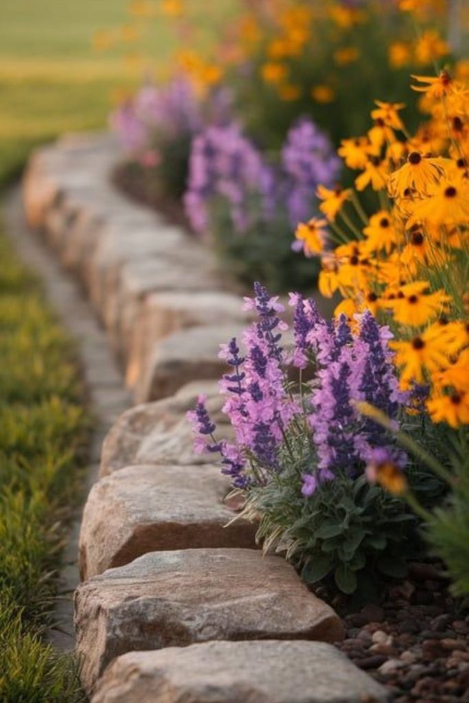 Structured stone framed flower edging.