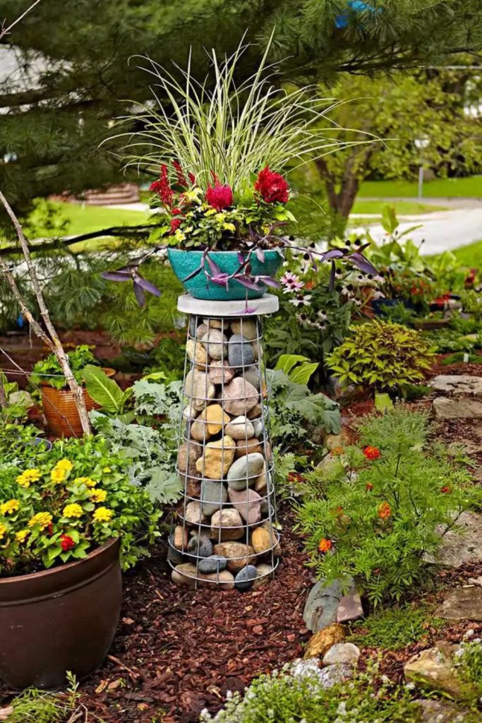 Stone column ancient plant stand