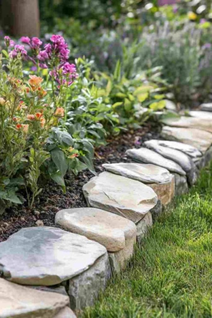 Stone slab stepping garden border layout