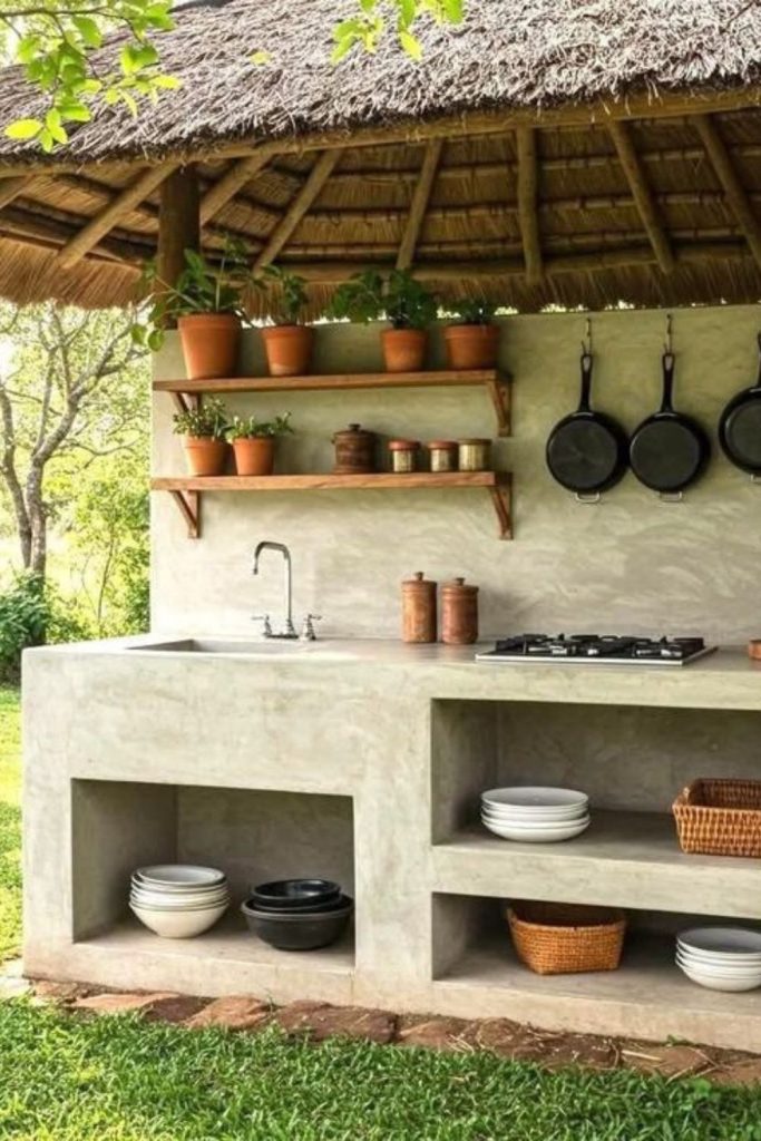 Stone wall cottage mud kitchen.