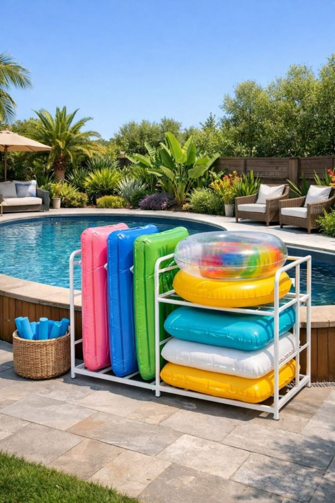 Sunbed alignment pool track system