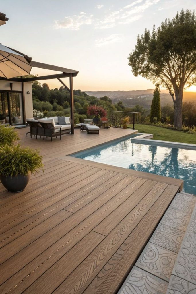 Sunset amber glowing pool deck