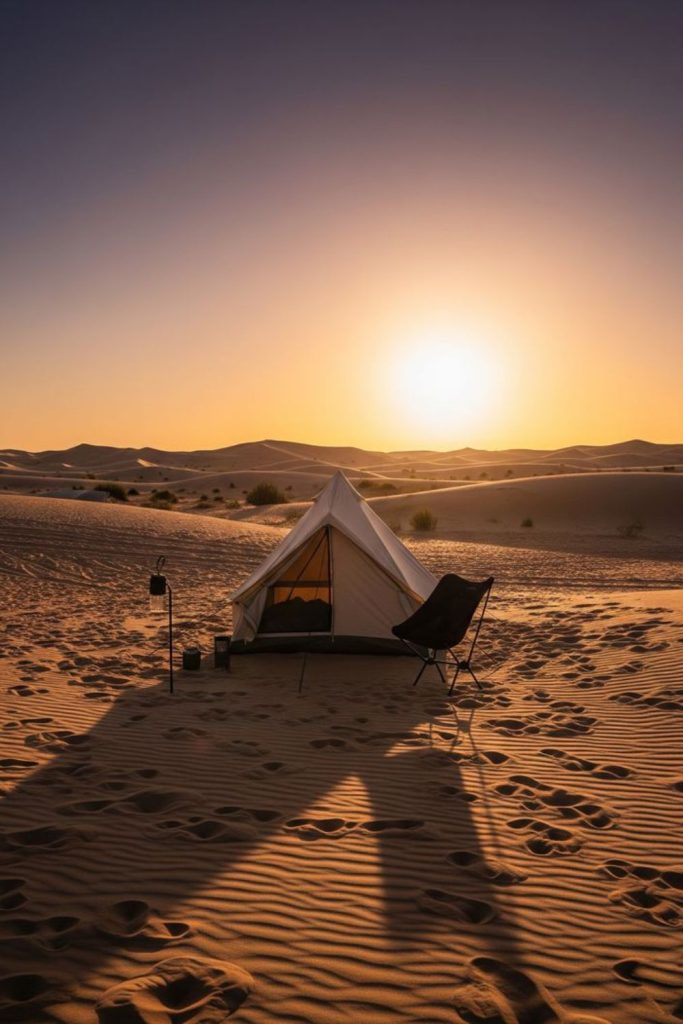 Sunset dune golden desert camp mood