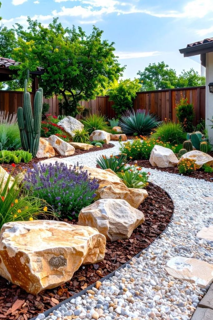 Rock mosaic yard succulent touches