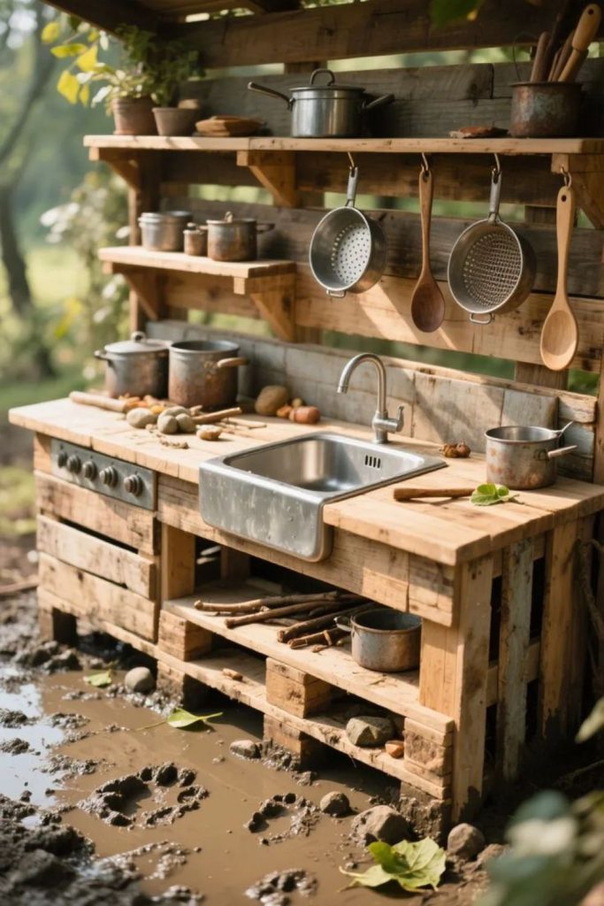 Shack muddy outdoor play kitchen setup