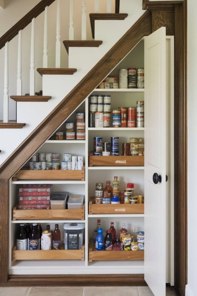 Tiered stair style pantry shelves