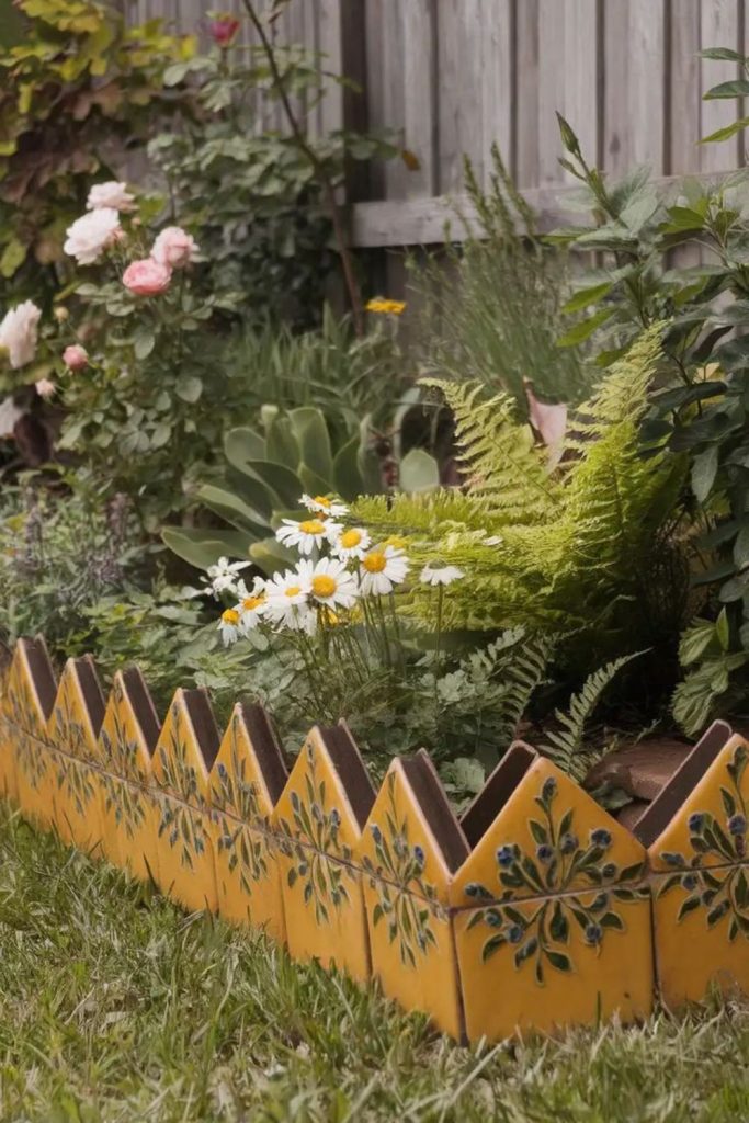 Tile shard mosaic garden border decor
