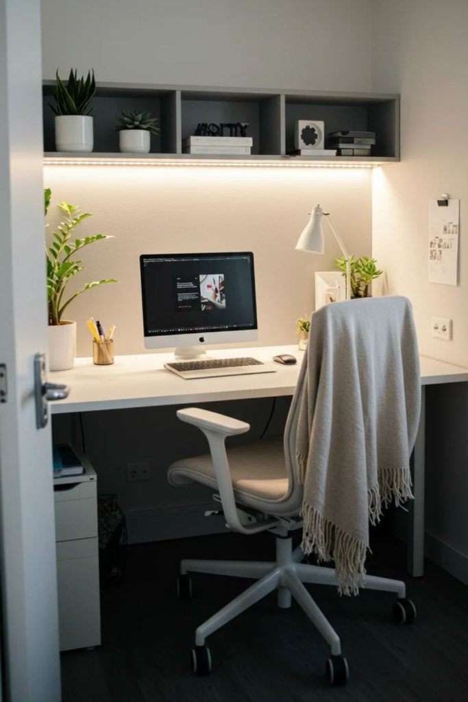 Compact modern tech focused workstation setup.