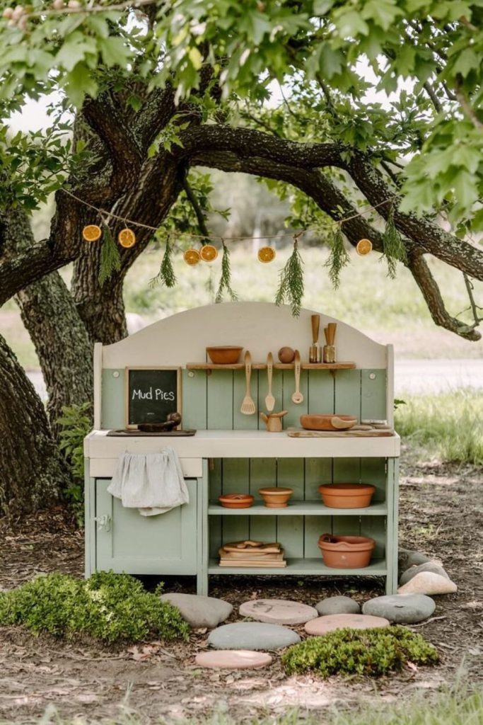 Tree stump woodland mud kitchen.