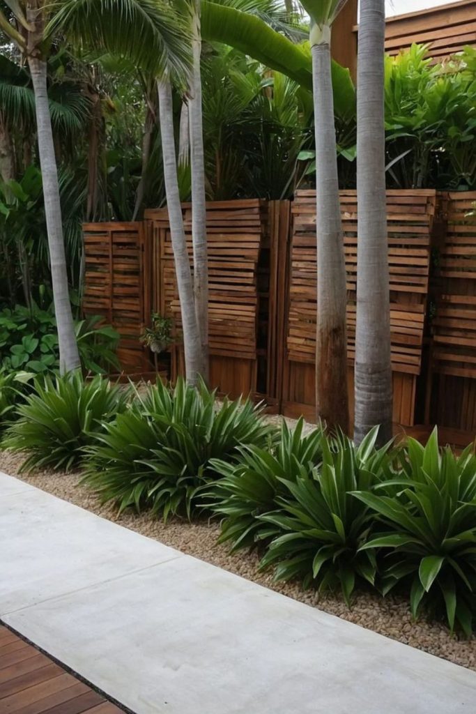 Tropical palm barrier lush green fence