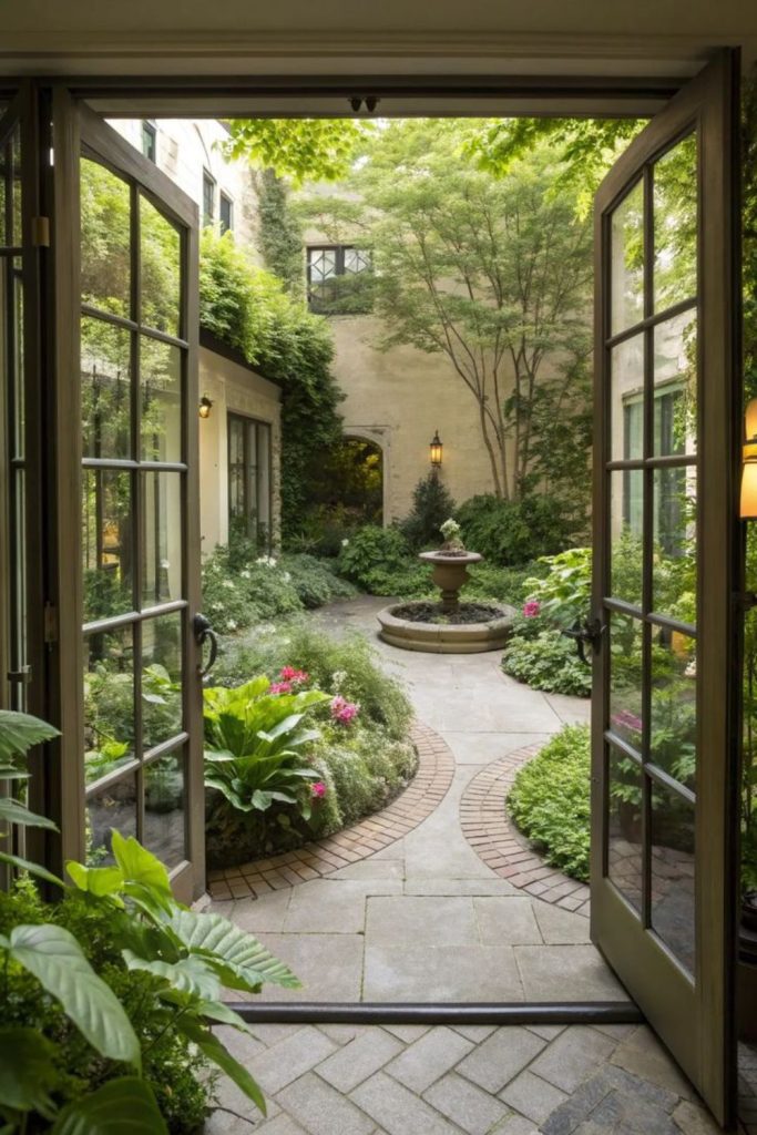 Urban courtyard green pocket compact vertical modern greenery space