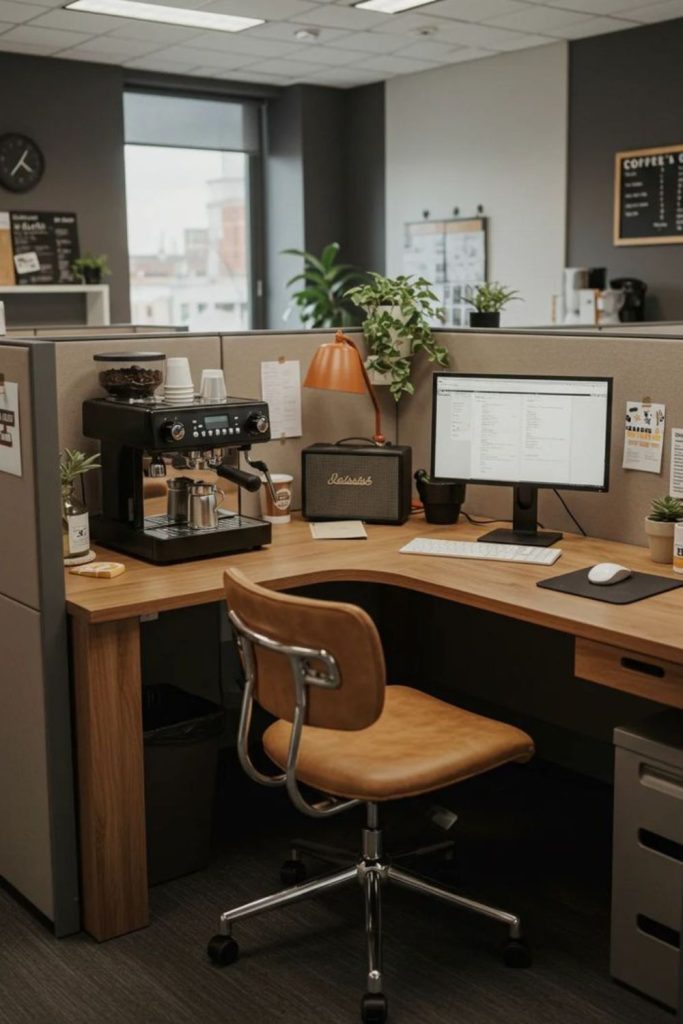 Executive dark wood corporate desk setup.