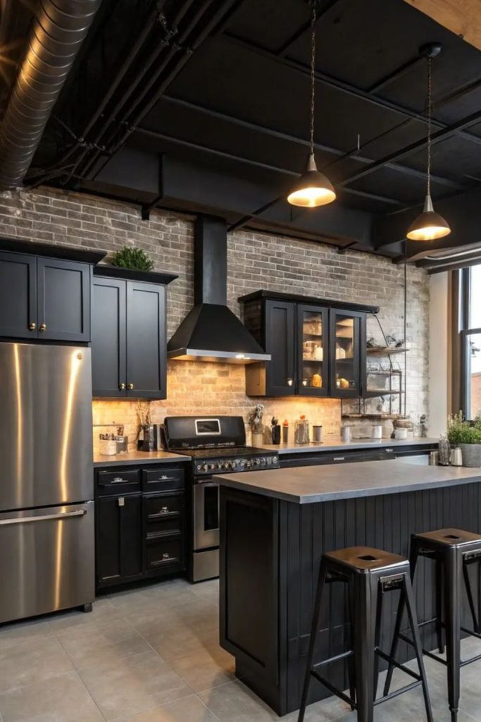 Soft industrial cozy loft kitchen