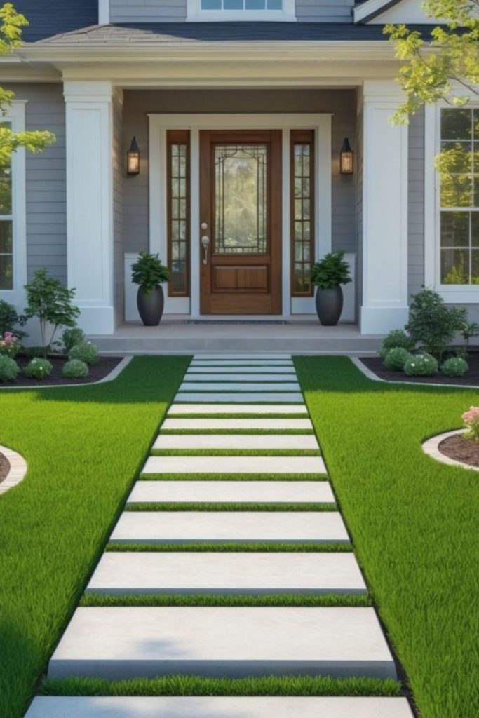 Simple green lawn stone border