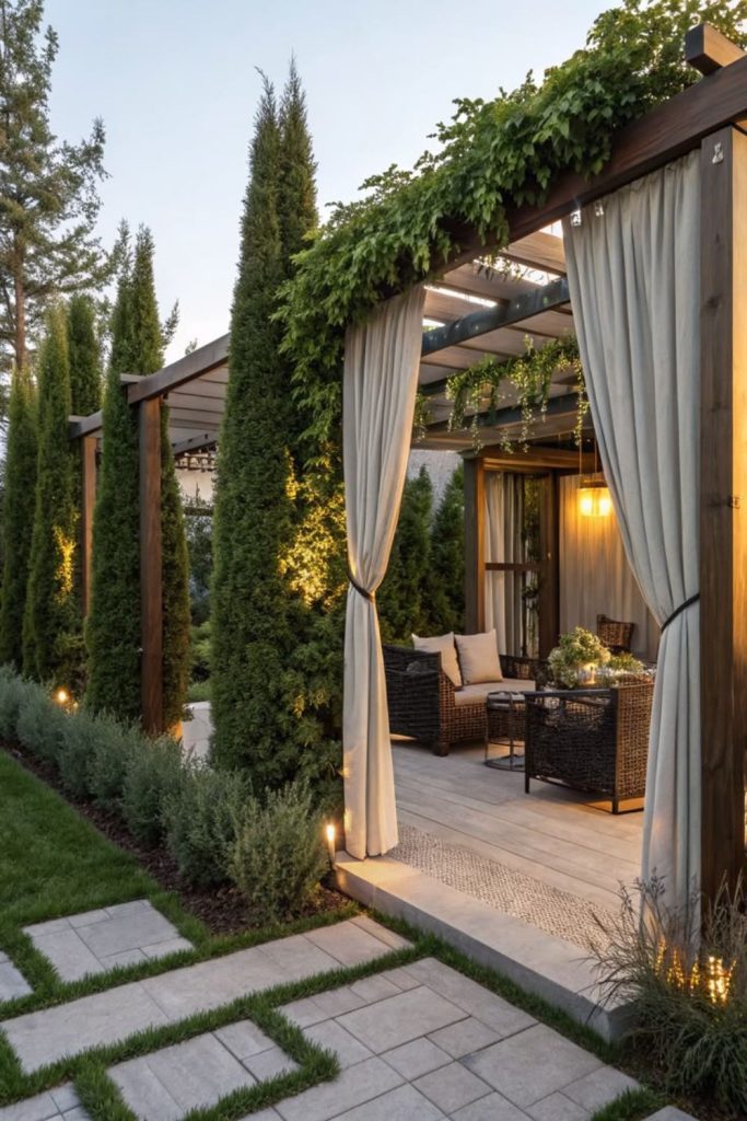 Elegant pergola with fabric canopy.