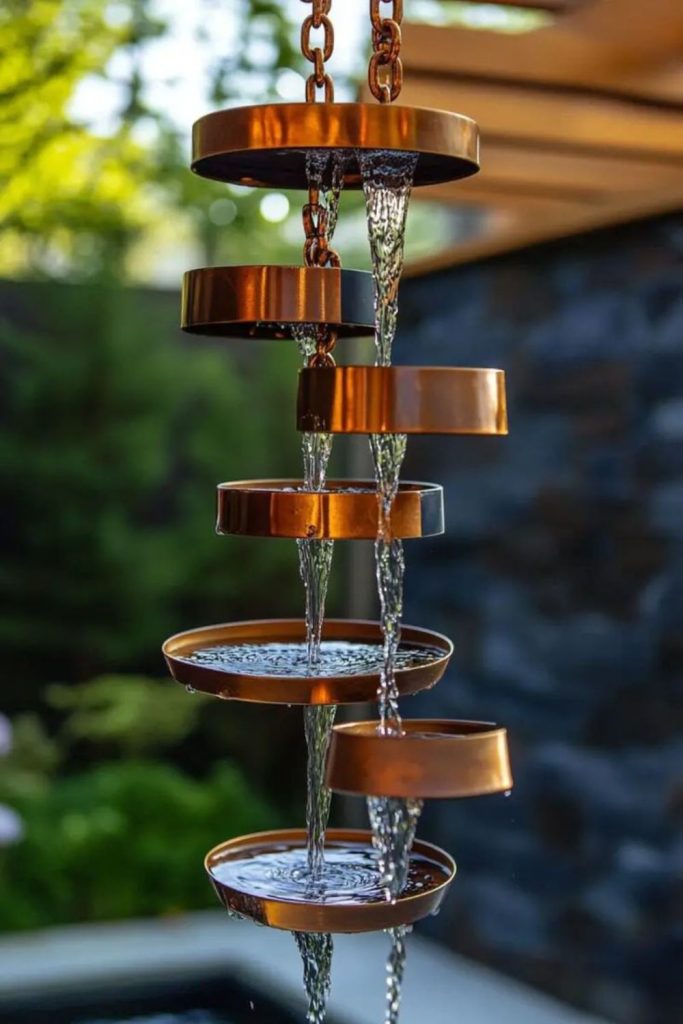 Rain chain inspired plant garden