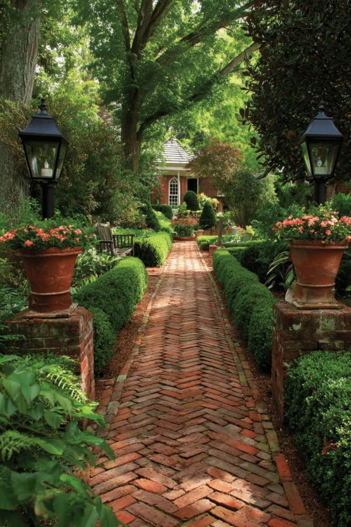 Vintage brick garden lane brick ivy rustic nostalgic entry path