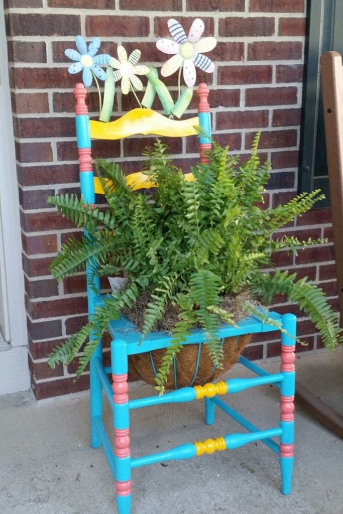 Vintage chair repurposed plant holder