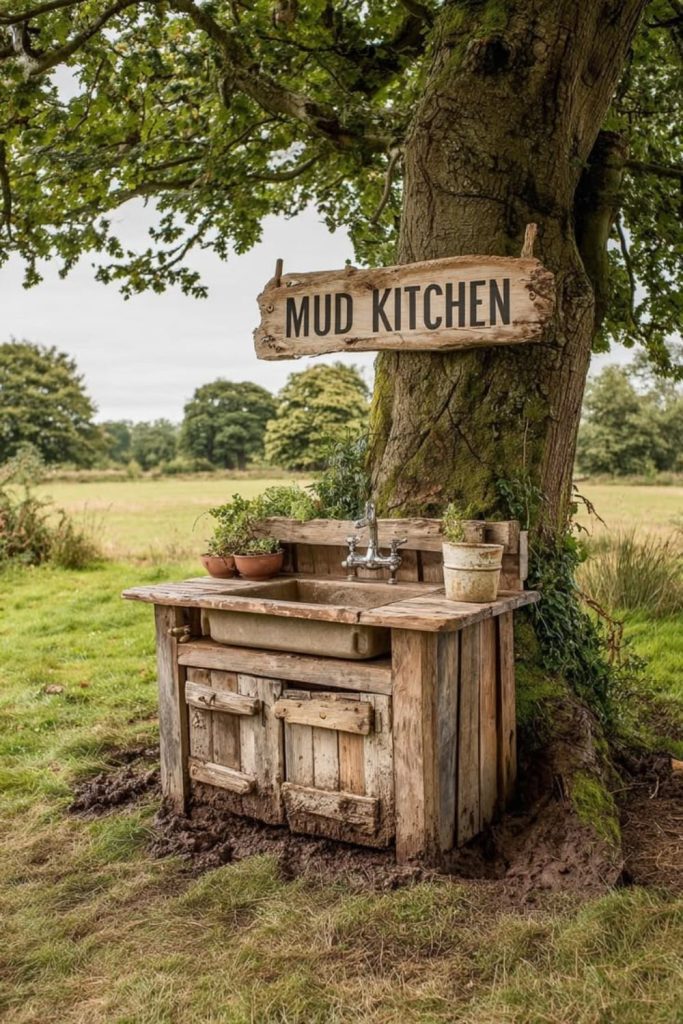 Vintage crate outdoor mud café.
