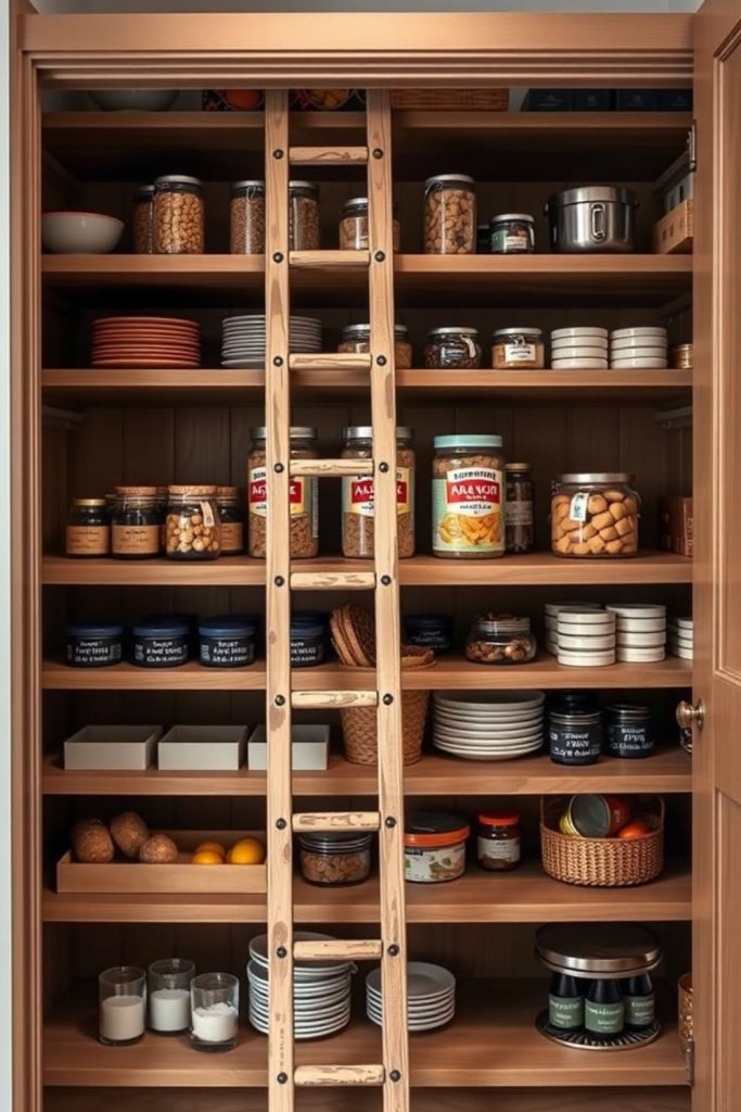 Vintage ladder style pantry shelving