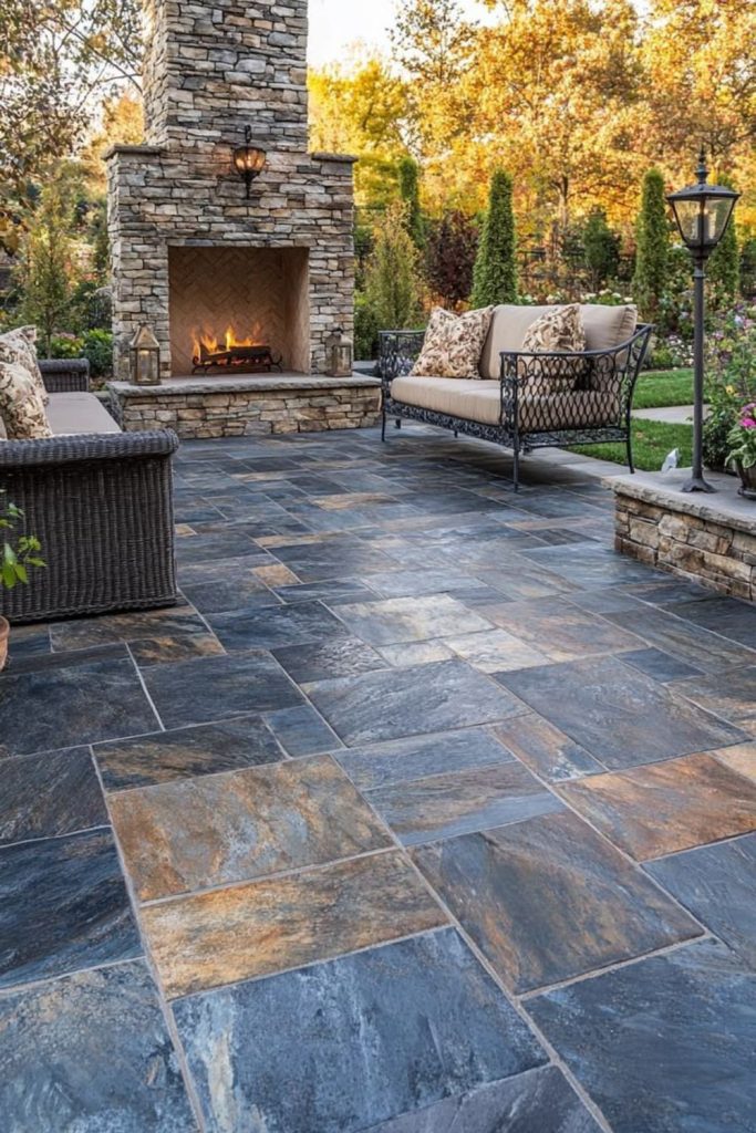 Stamped concrete patio stone appearance.