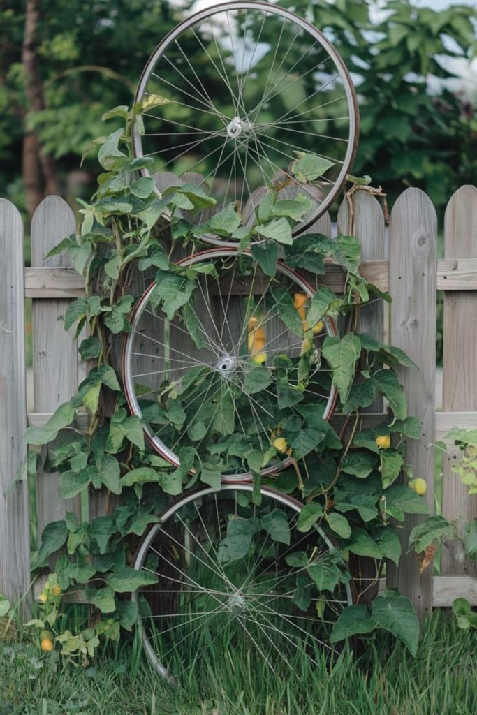 Wagon wheel flower climbing trellis