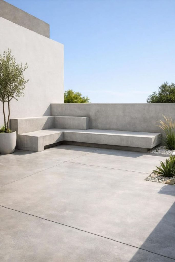 Minimal gray concrete patio setup.