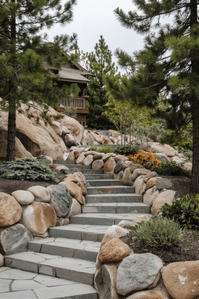 Soft ridge stones, peaceful escape garden path.