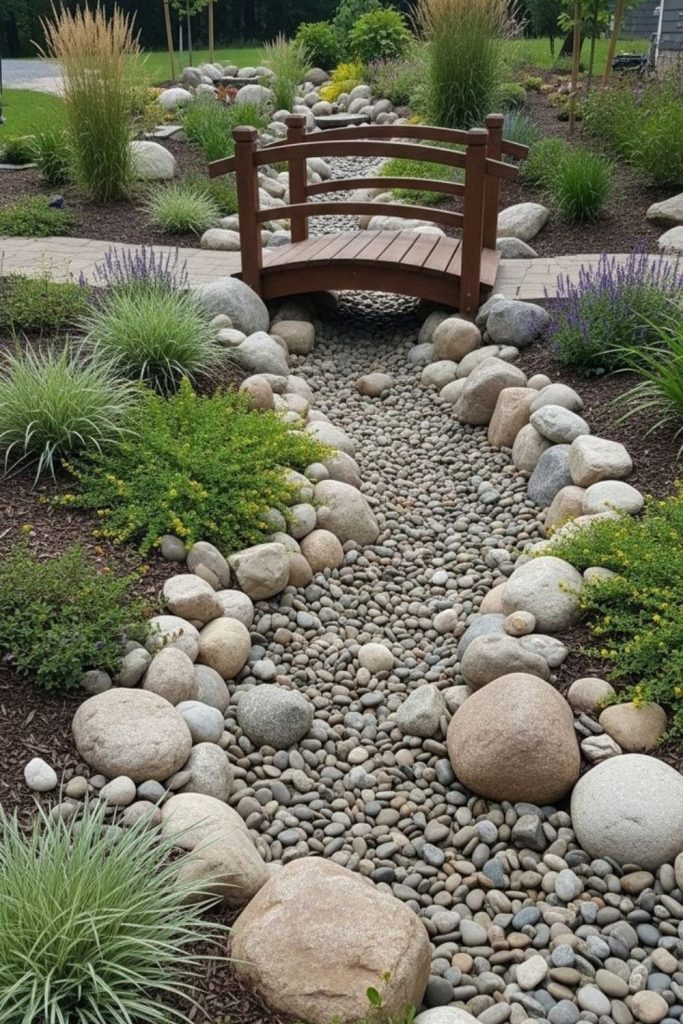 Pebble flow path, soft stream illusion.