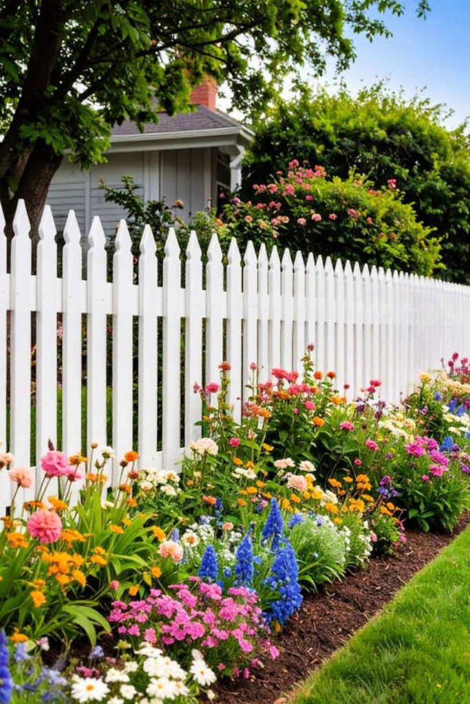 White picket floral romantic garden fence