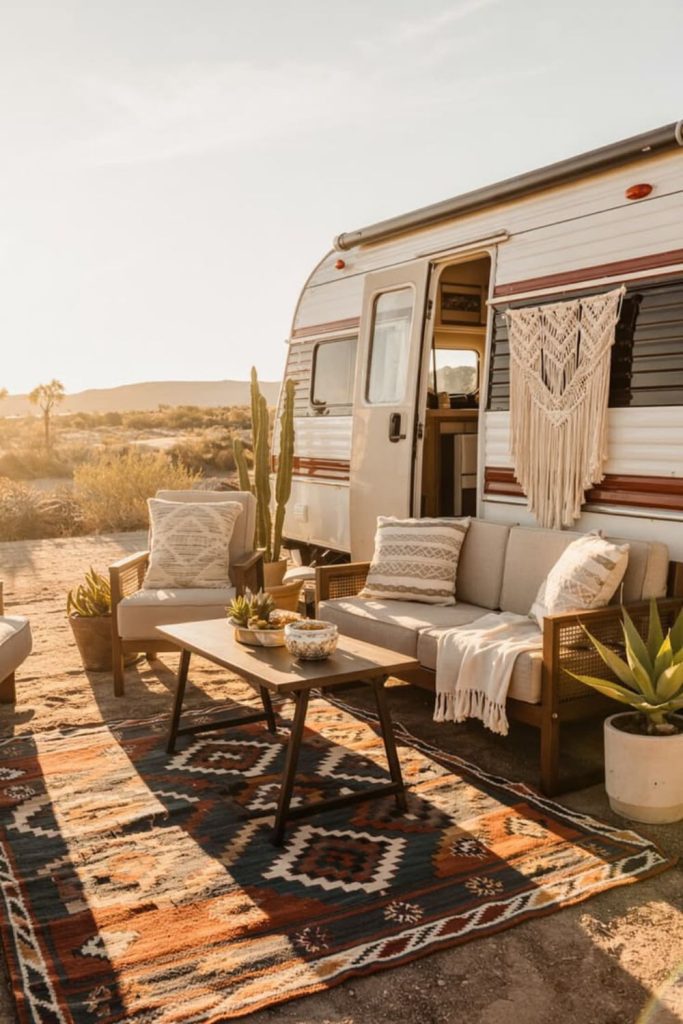 Desert canyon boho campsite evening glow