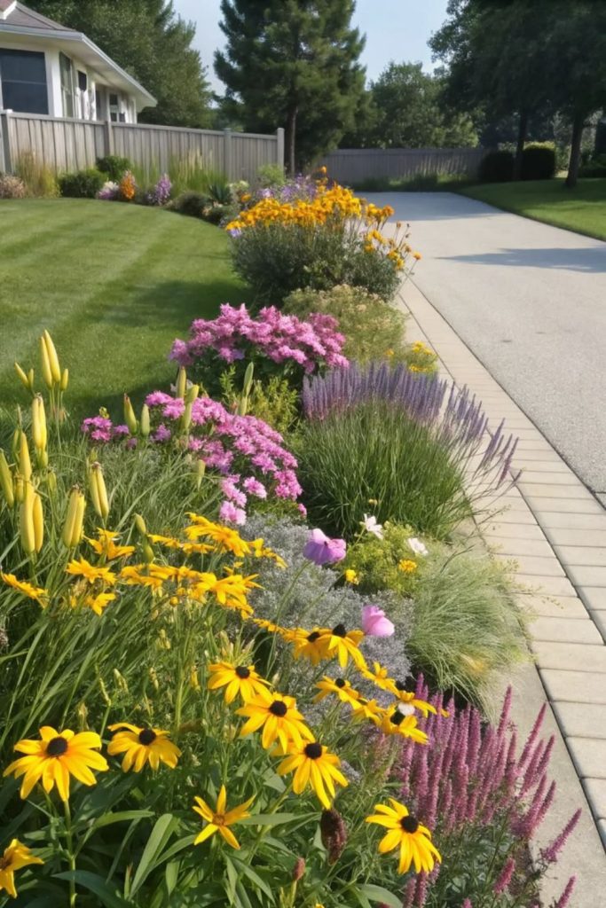 Wildflower color burst strip vibrant seasonal blooms natural border