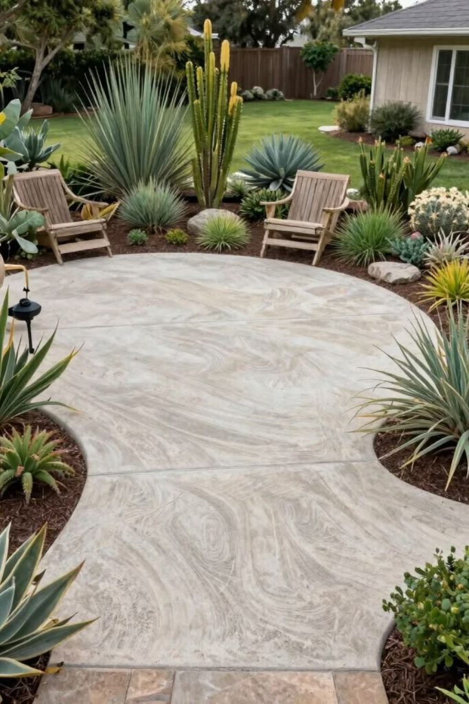 Wildflower concrete patio rustic beauty.